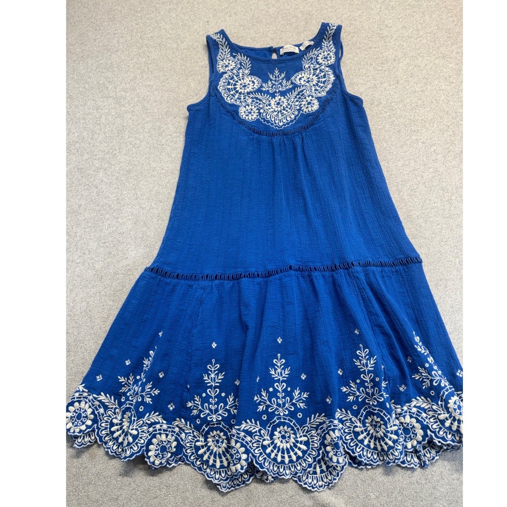 Anthropologie Meadow Rue Blue Embroidered Sleeveless Boho Dress Size US‎ 6 Flowy